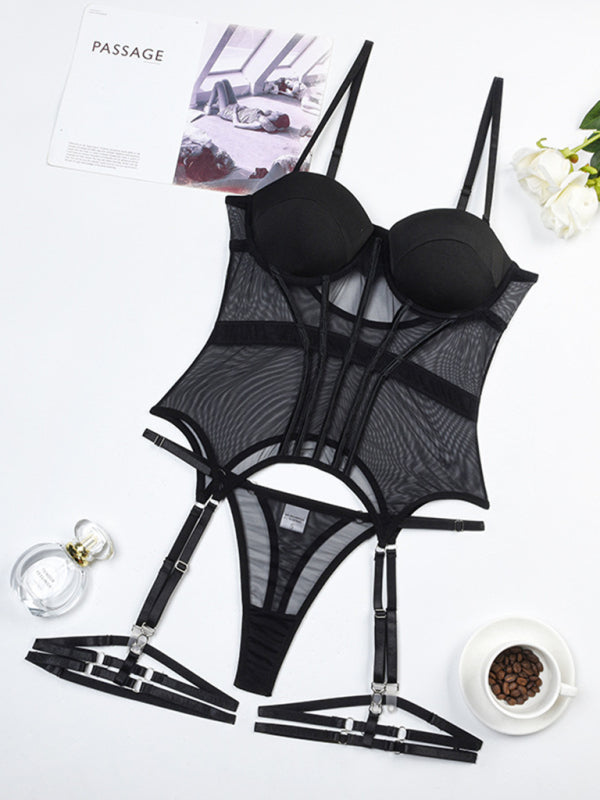 Style Comfortable Mesh Breathable Body Shaping Split Suit Steel Ring Gathered With Leg Loops