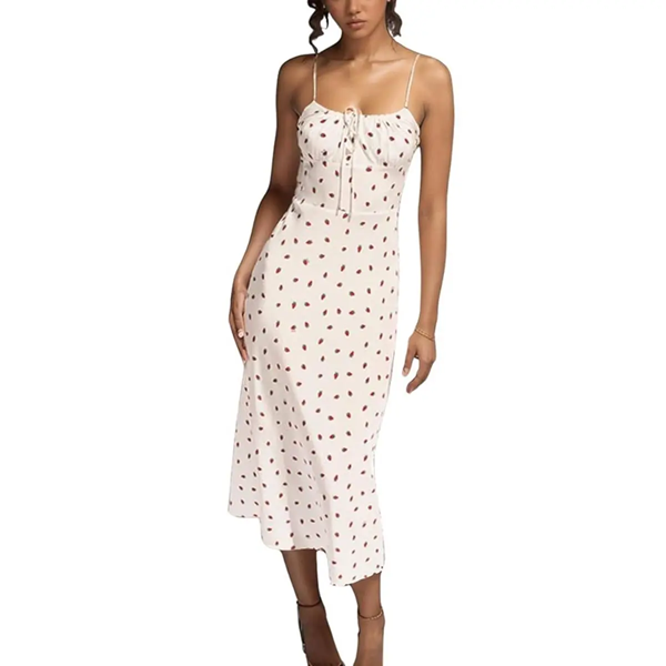 Women's Floral Dress Low-Cut Square Neck Spaghetti Strap Tie Bodycorn Dresses Casual Wear Slip with Adjustable Straps & Elastic Neckline