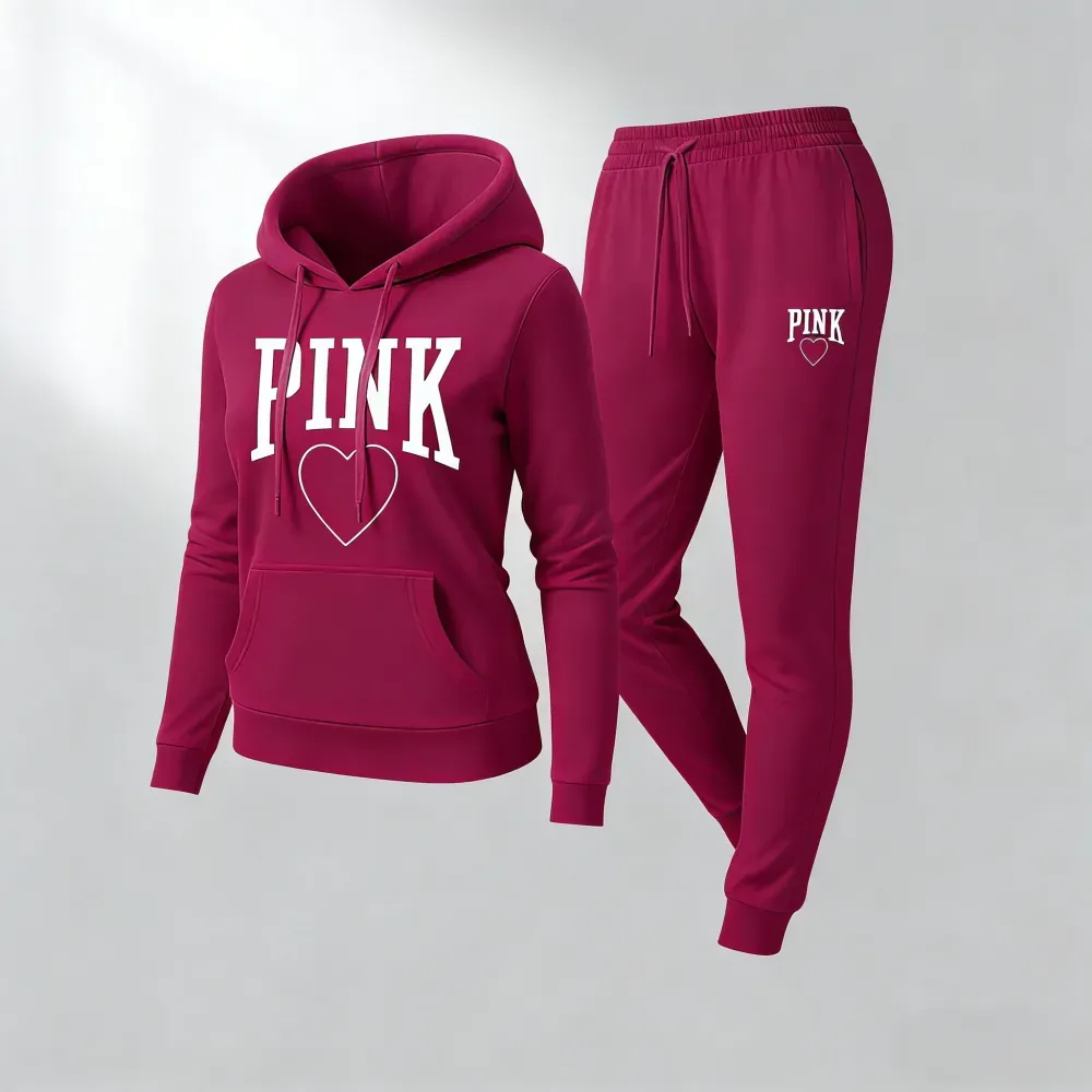 Women's Pink Heart Print Tracksuit