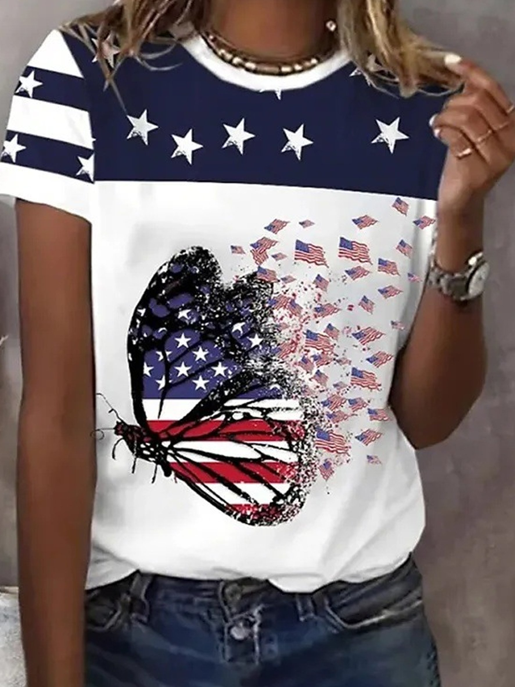 Vintage 3D Printing Crew Neck Short Sleeve T-shirt