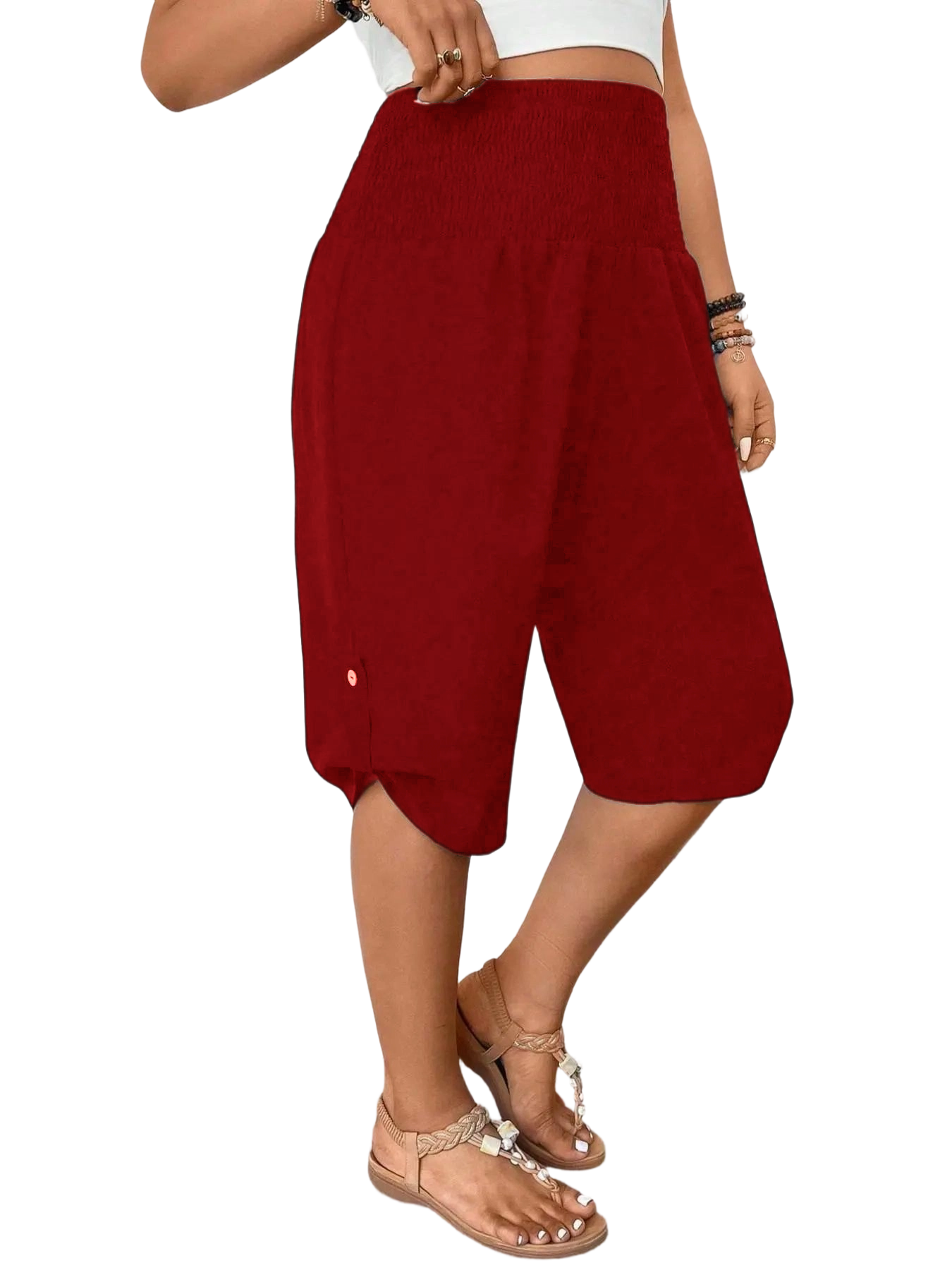 Women's Casual Tummy Control High Waist Fitted Wide Leg Capri Pants