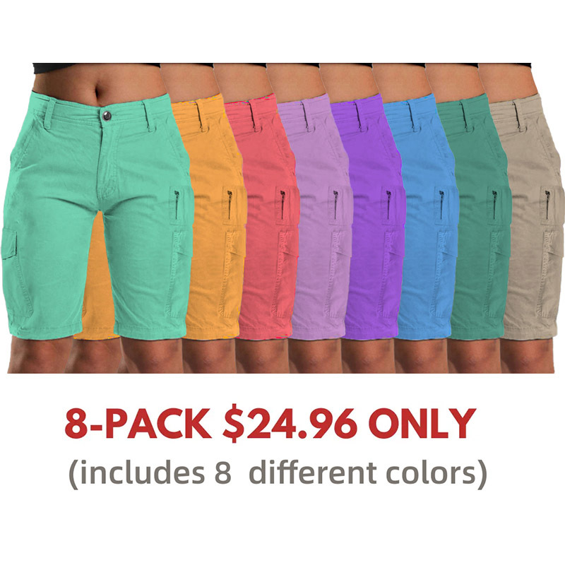 1Solid Multi Pocket Mid Rise Bermuda Cargo Shorts