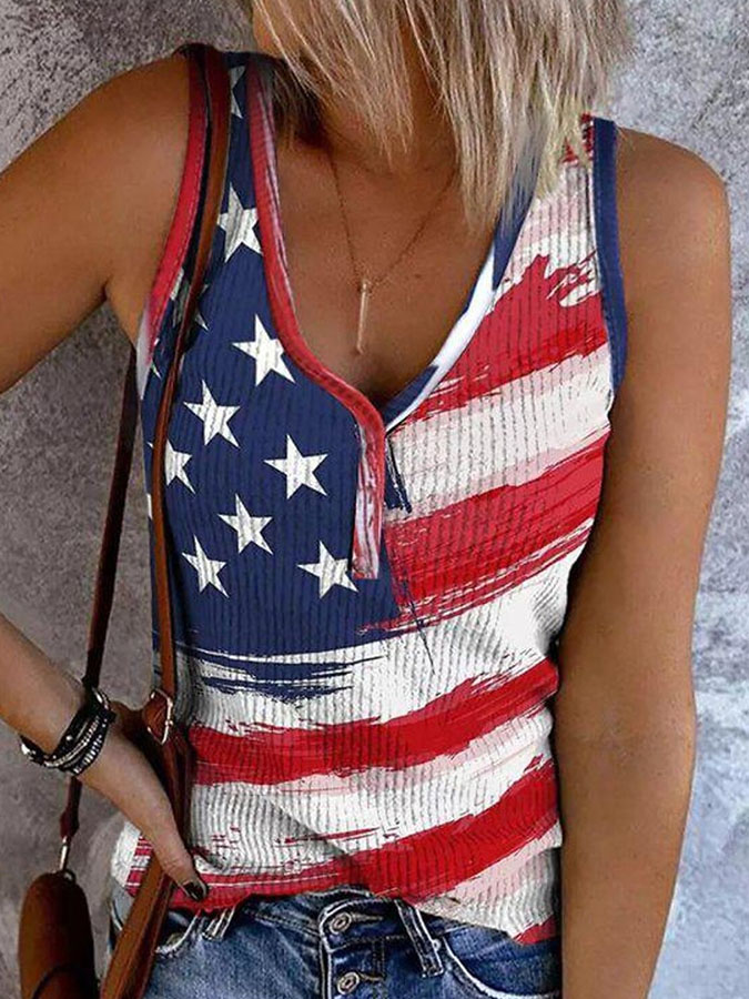 Women'S Retro American Independence Day 250Th Anniversary Flag Printed Casual Vest