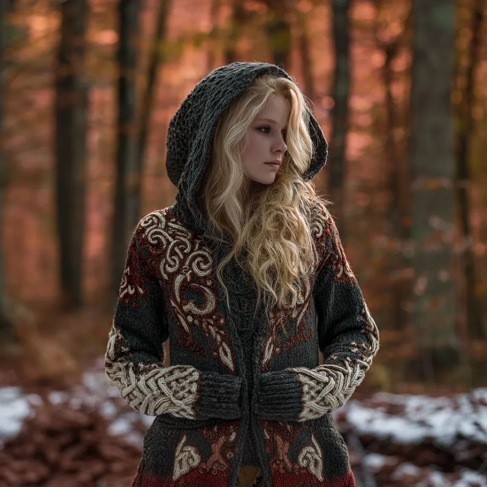 Women's Viking-style Winter Warm Hooded Knitted Sweater Coat