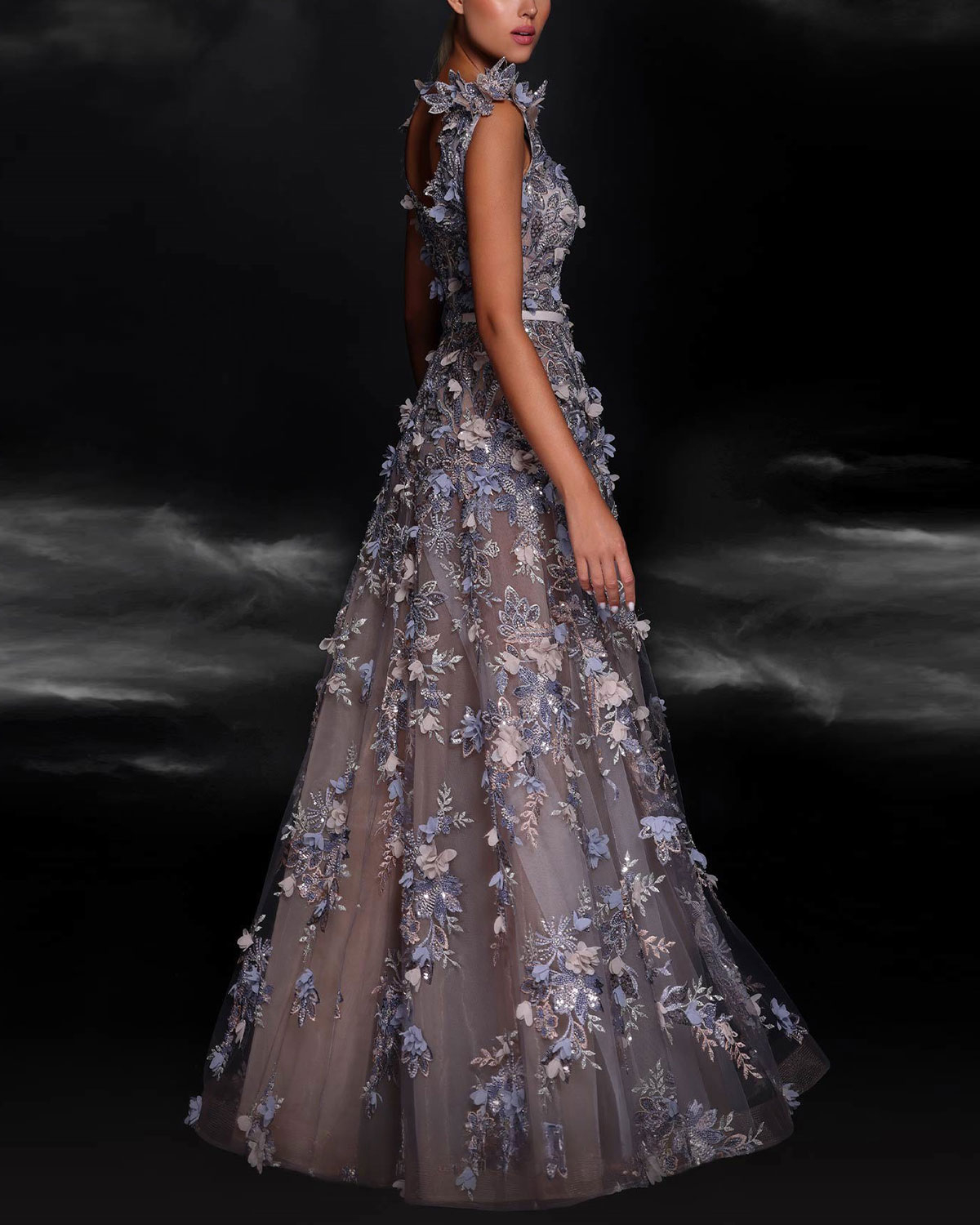 Blue Sequin Boucle Midi Dress