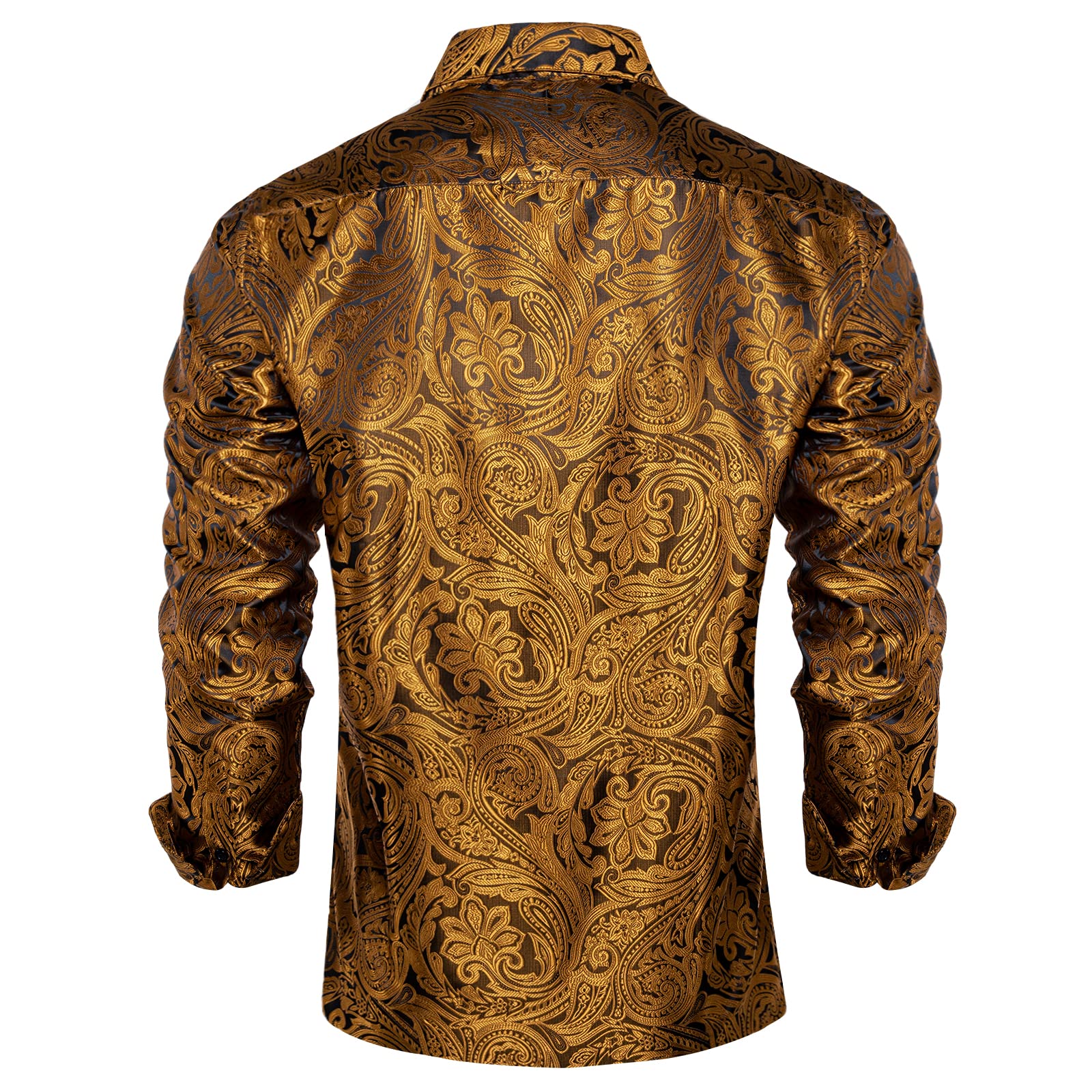 Men's Paisley Dress Shirt Long Sleeve Wrinkle Free Button Down Cowboy Shirts - Gold&paisley