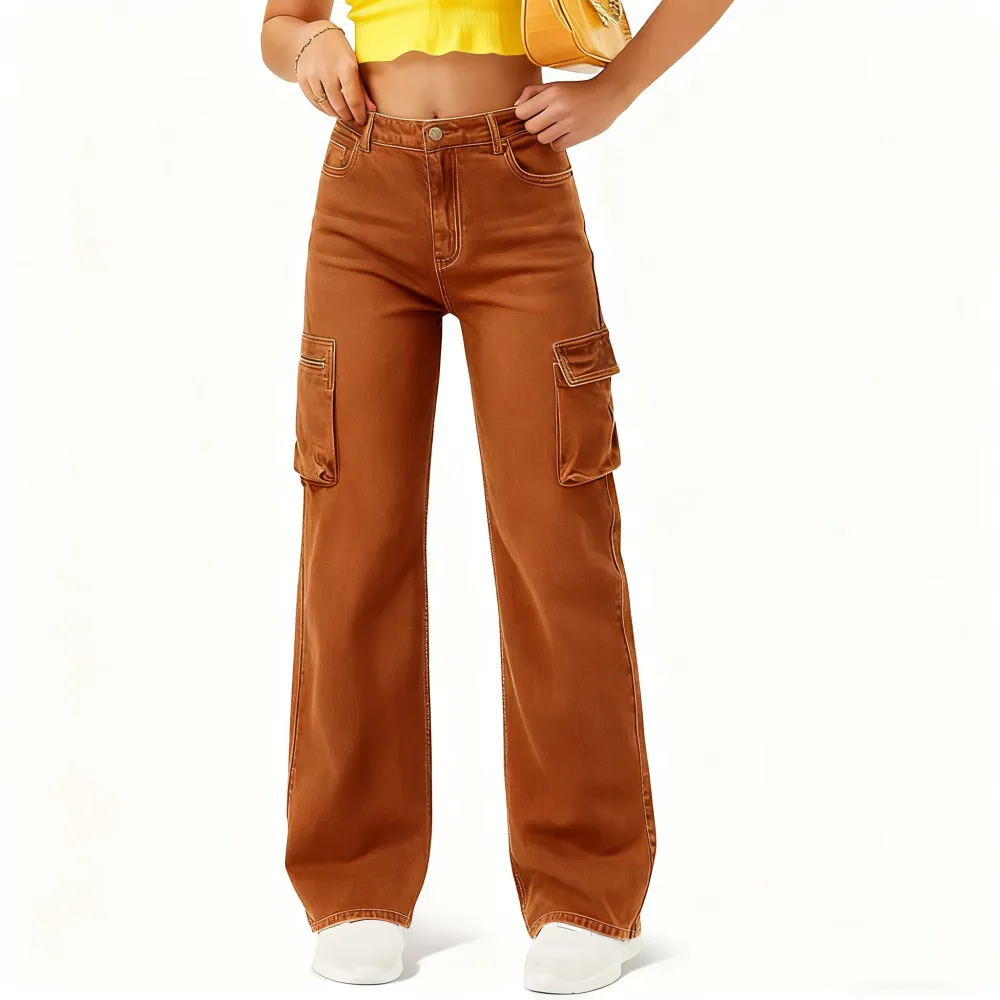 Women High Waisted Cargo Jean
