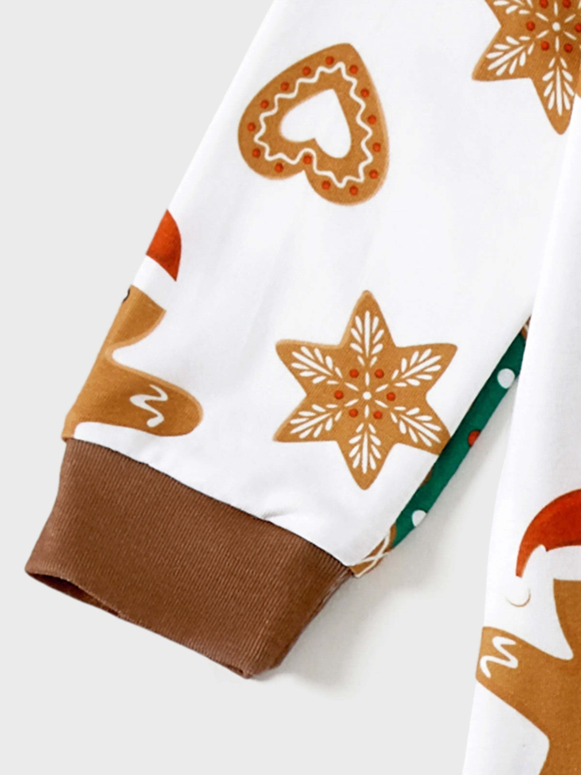 Christmas Family Matching Cartoon Gingerbread Man and Tree All-over Print Long-sleeve Pajamas Sets with Christmas Socks Coffee