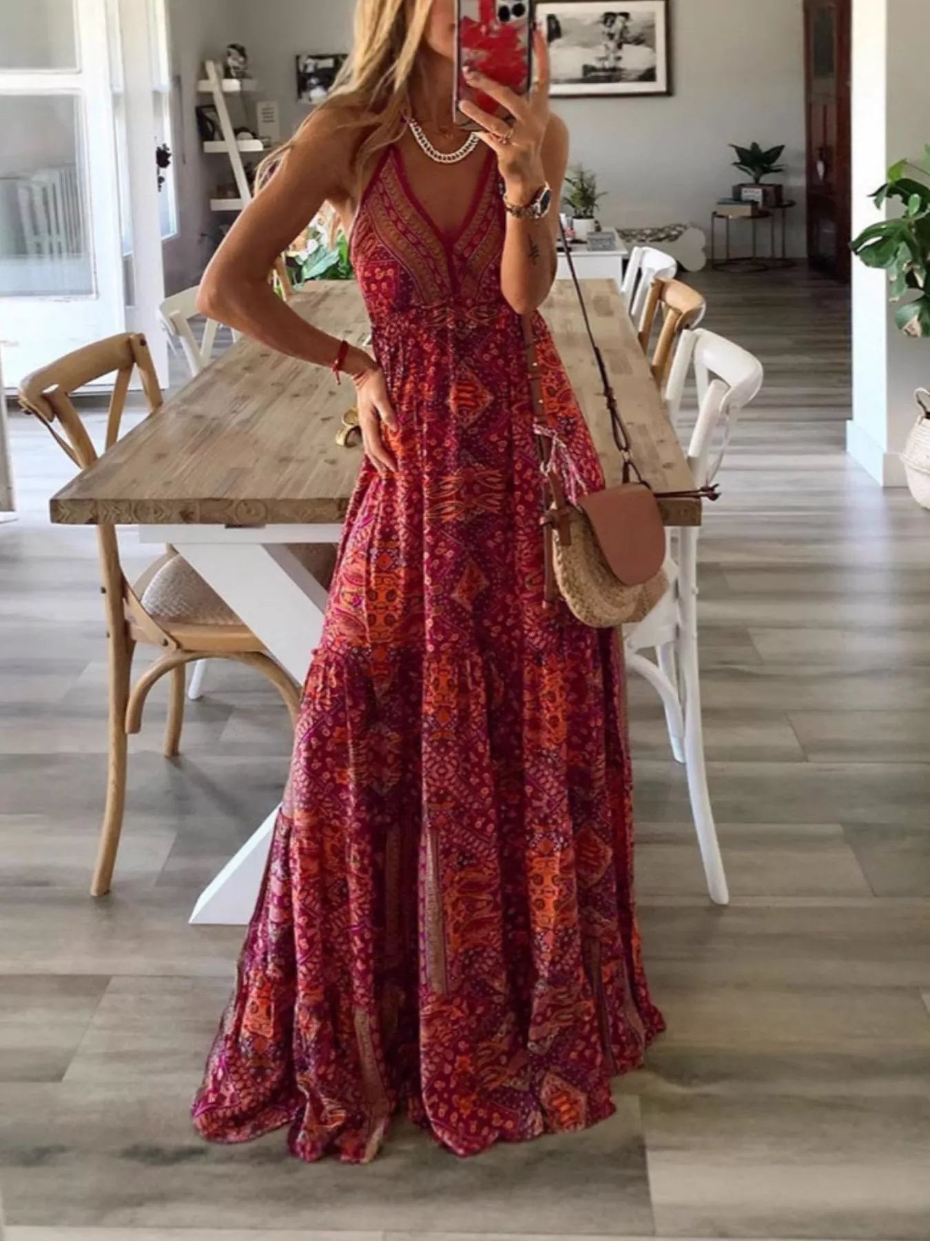 Printed V-Neck Maxi Dress