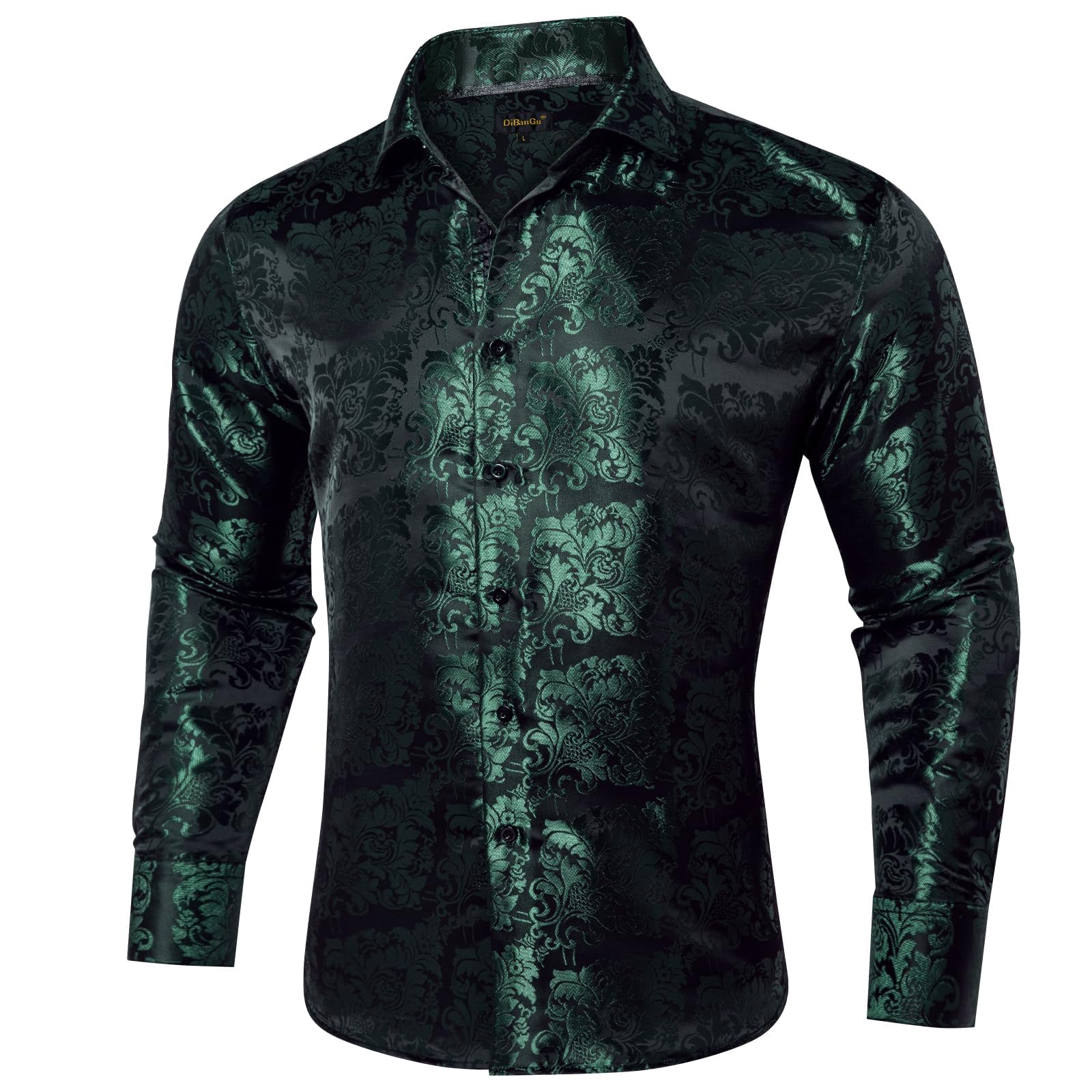 Men's Paisley Dress Shirt Long Sleeve Wrinkle Free Button Down Cowboy Shirts - Black&green&paisley
