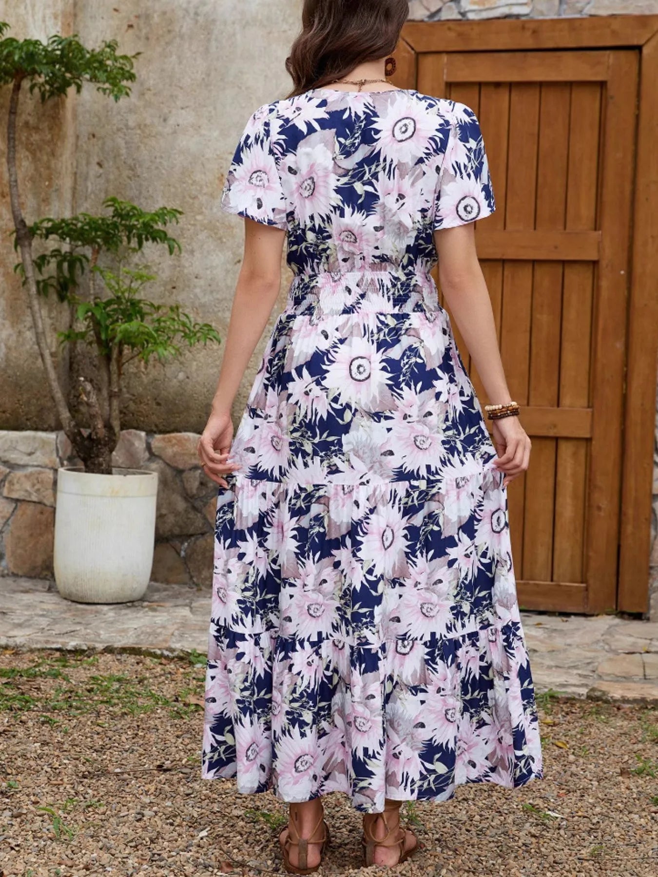 Floral Print Surplice Midi Dress