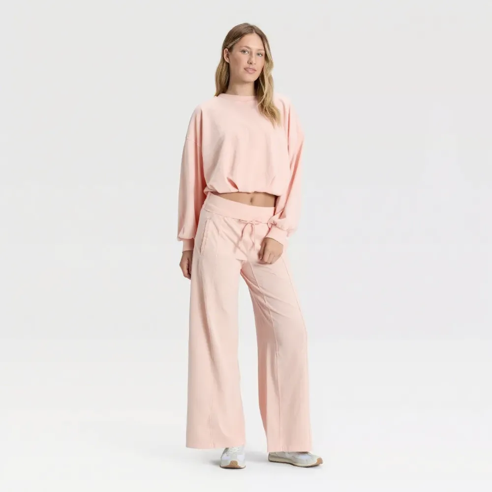 Women's Bubble Hem Long Sleeve Top & Wide Leg Pants Set