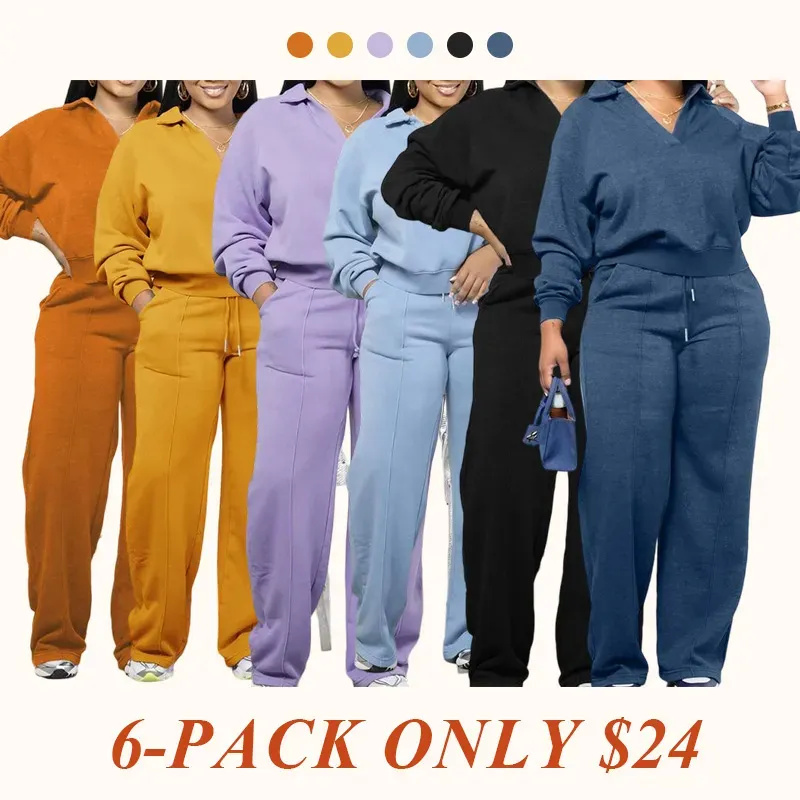 Solid long-sleeved sweatshirt and drawstring waist pants set
