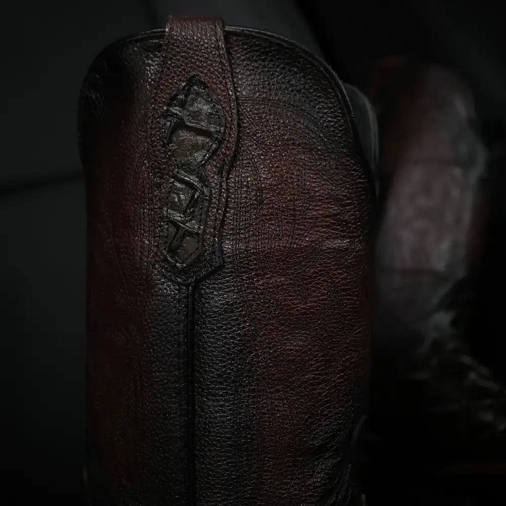 Wine Pirarucu Leather Boots — Square Toe