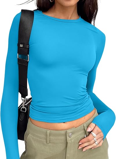 【Limited time deal】Women's Undershirt Long Sleeve SlimRound Neck Slim Fit Streetwear Basic Minimalist Womenswear Top