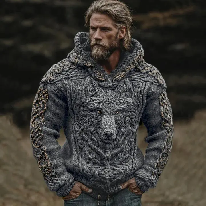 Men's Viking Celtic Pattern Art Cozy Hooded Sweater