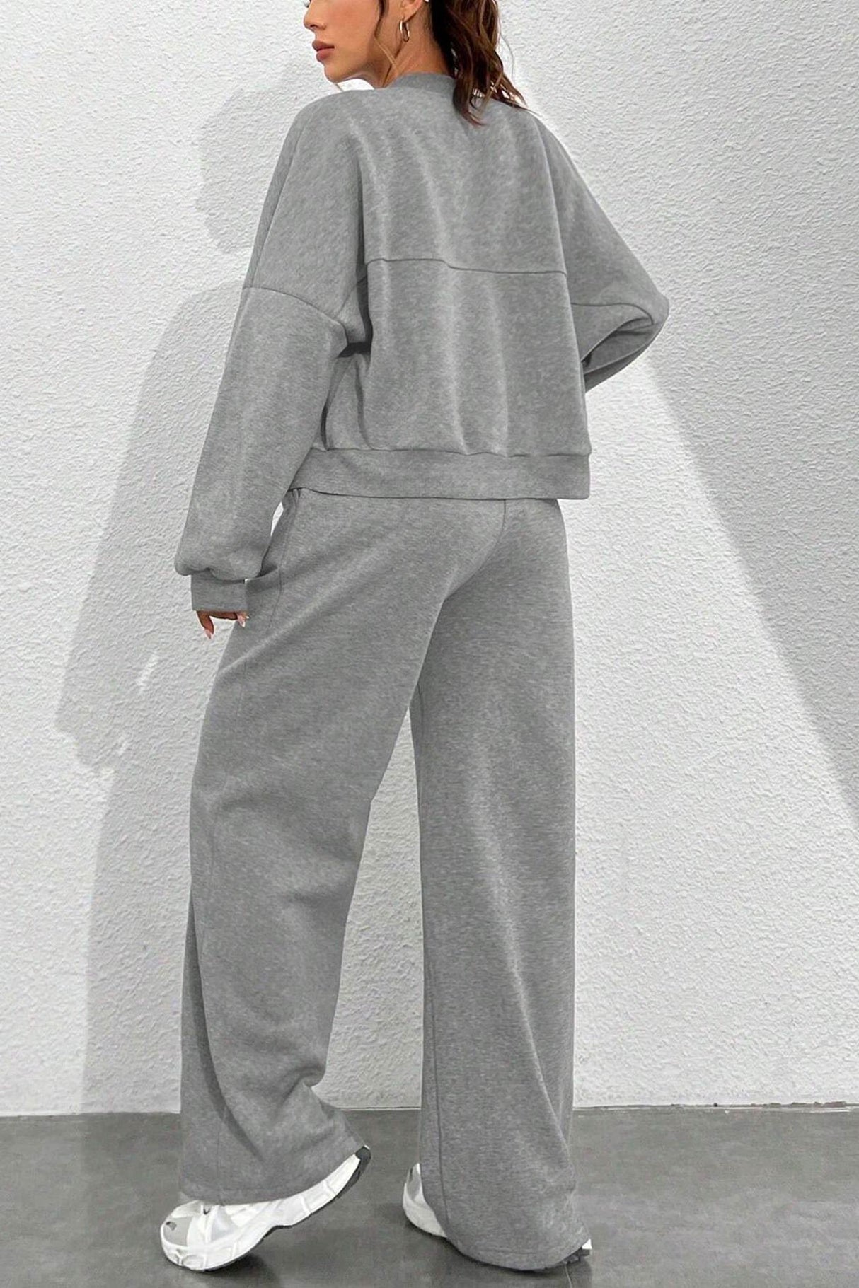 Zip-up Collarless‌ Cardigan Pants Set