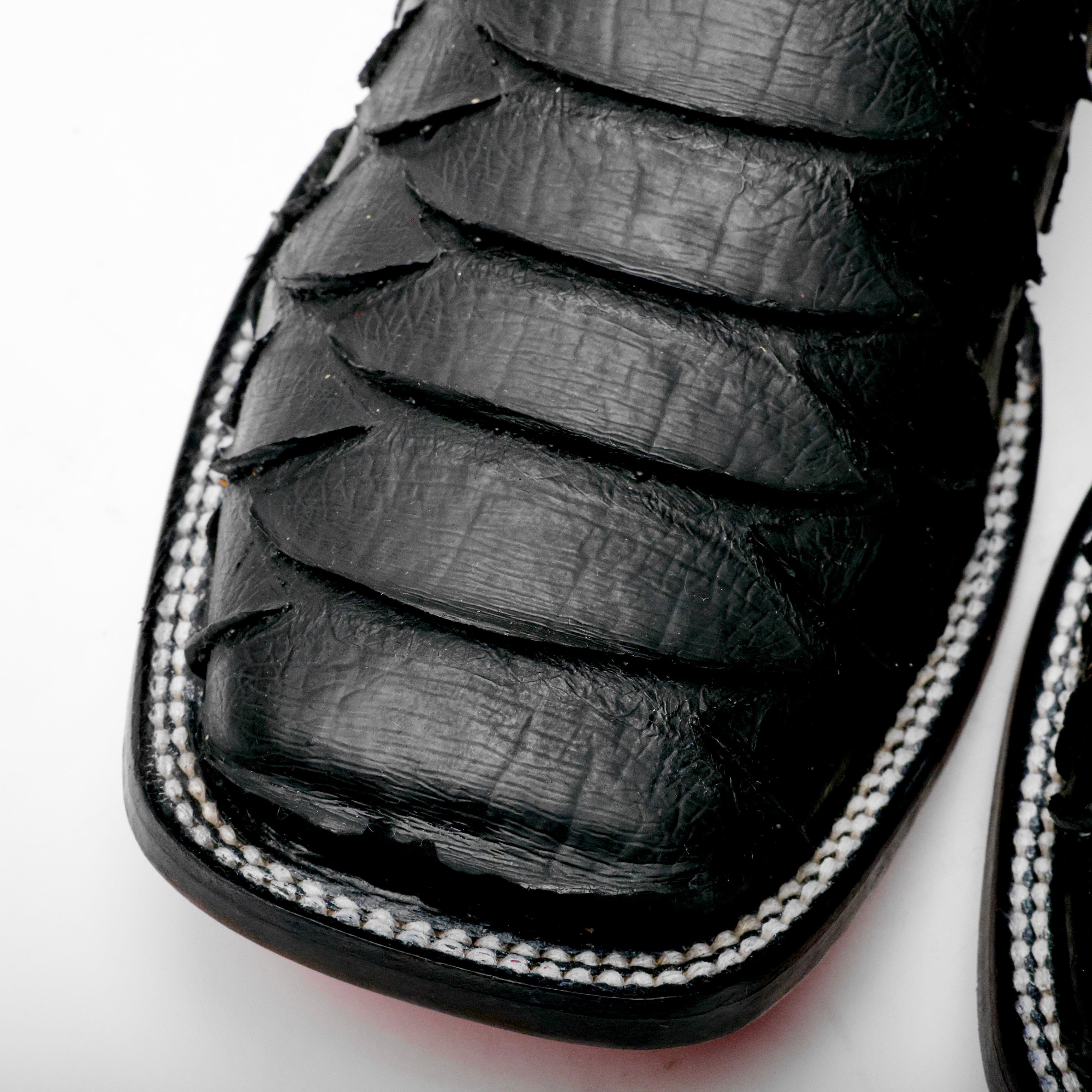 Matte Black Jumbo Python Leather Boots - Square Toe