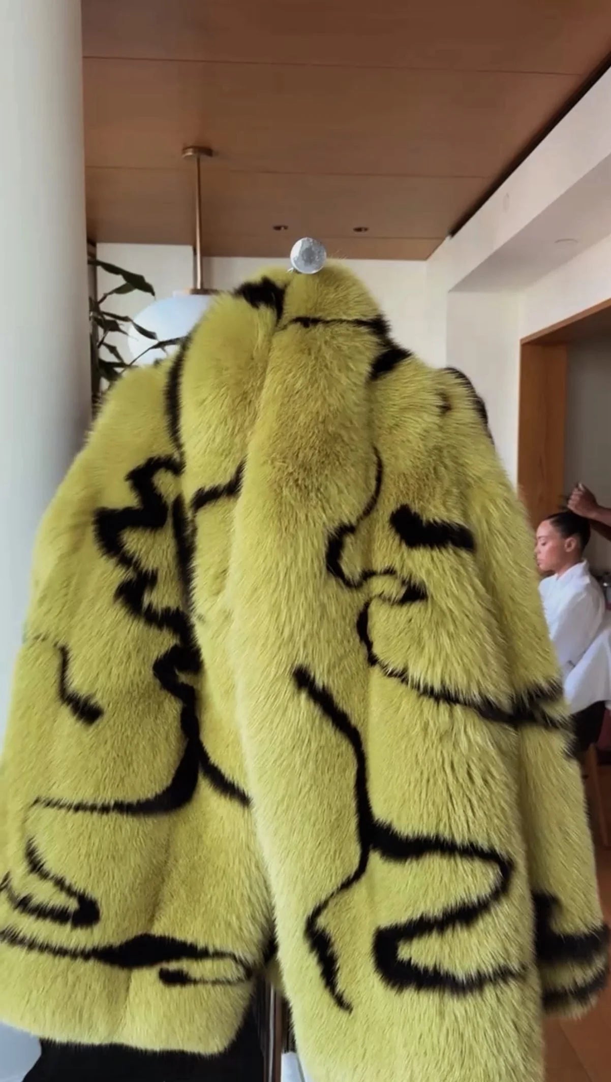 Avocado Graffiti Faux Fur Coat