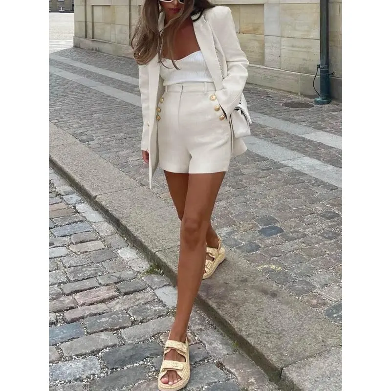 Women's 2 Piece Tweed Blazer Shorts Set