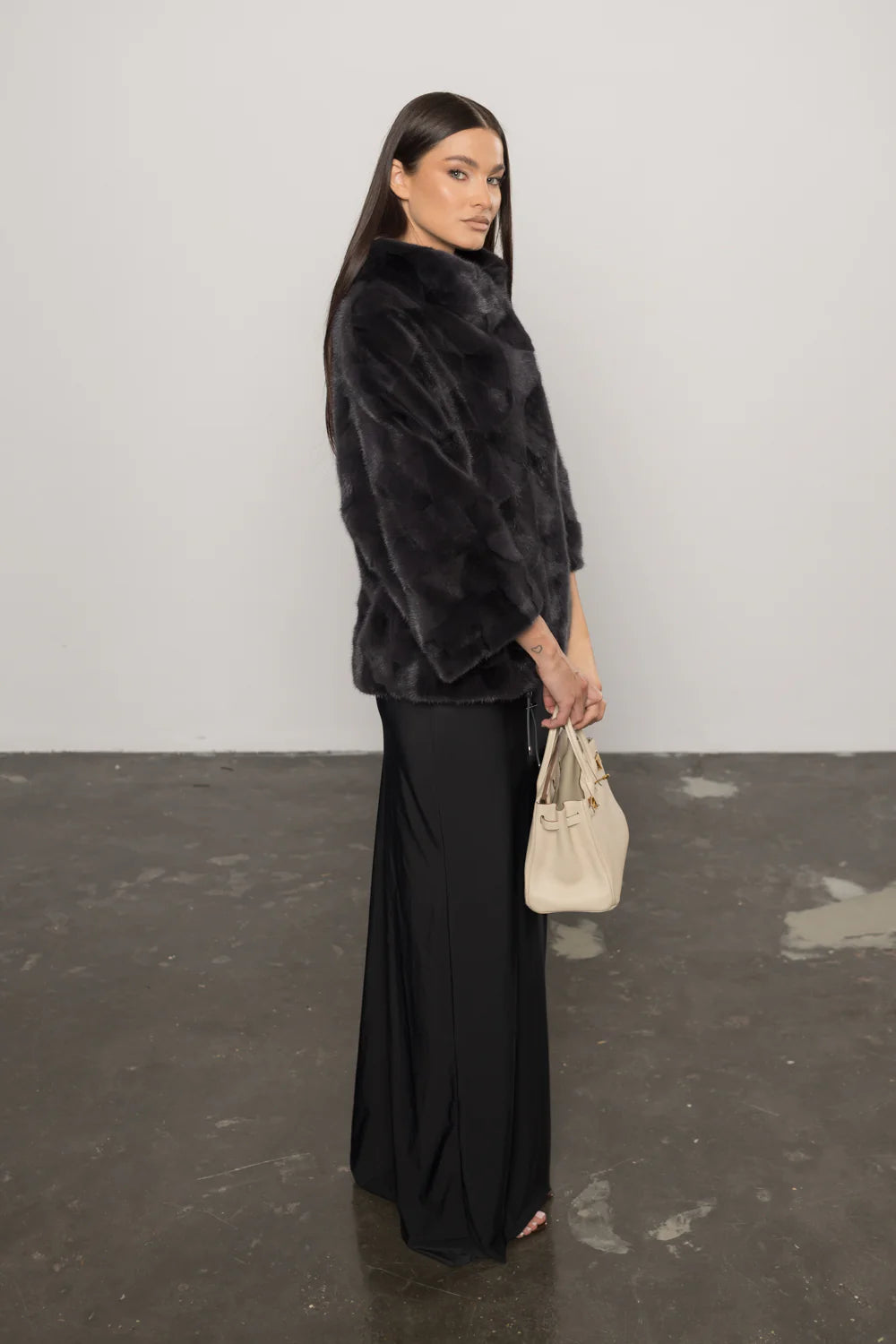 Haină din Blană Naturală de Vizon, Mâneci 3/4, Femei, Blue Eclipse 399