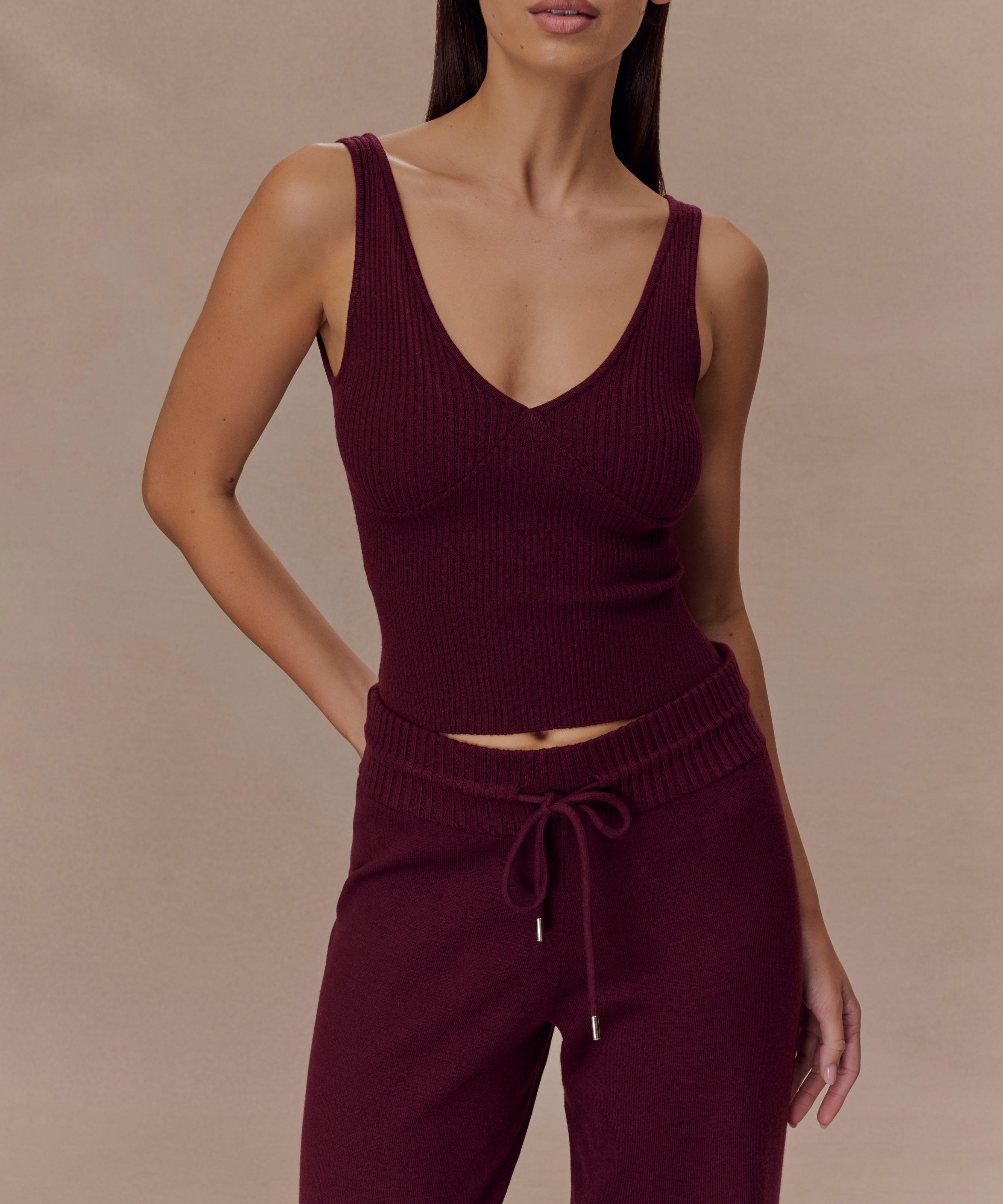 Merlot Ribbed Knit Cami Top
