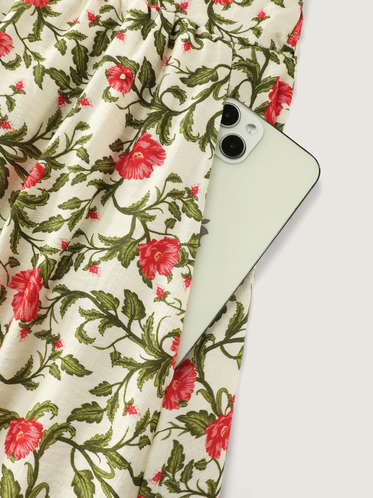 Charming Floral Print Drawstring Neckline Mini Dress