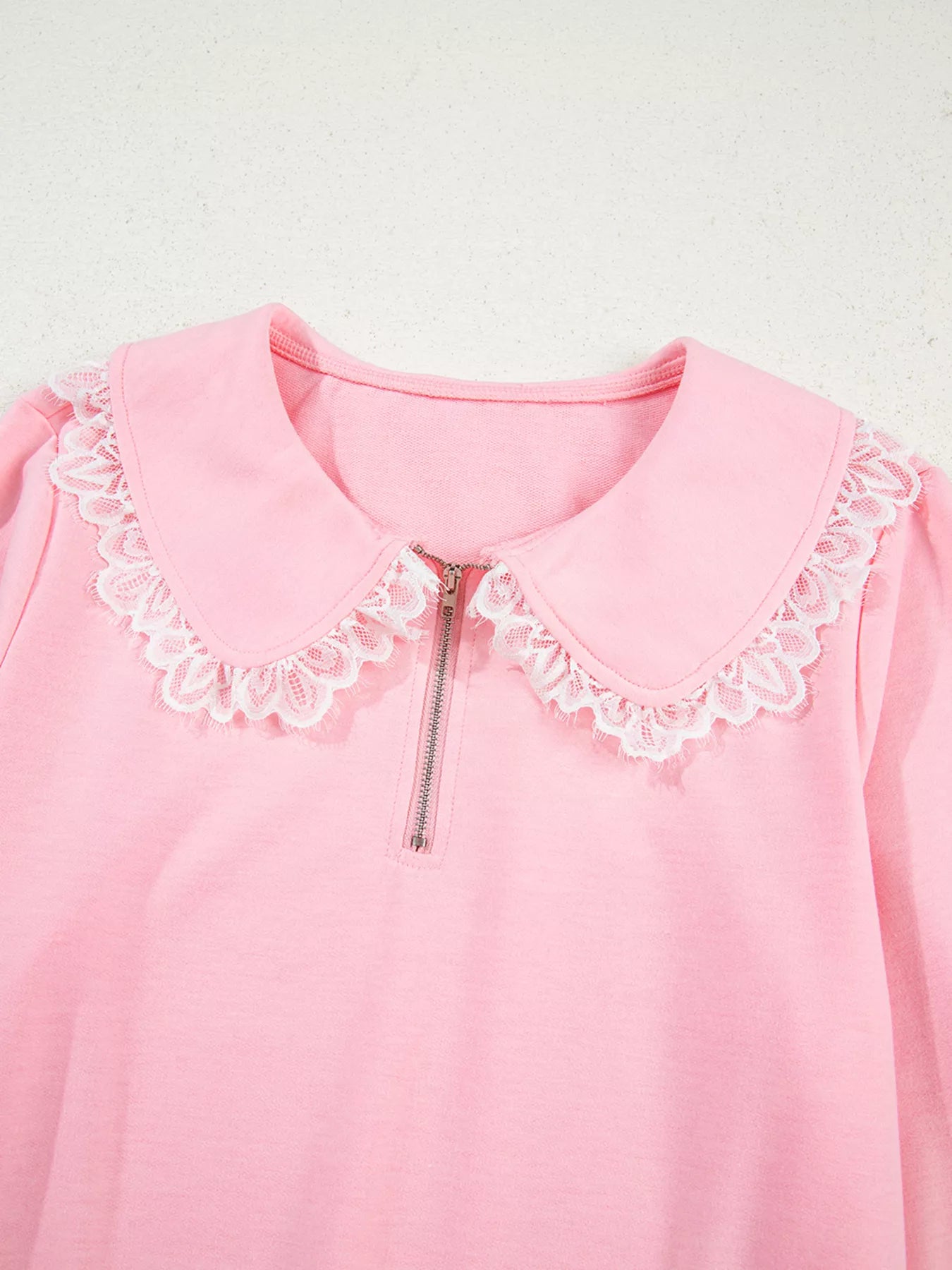 Peter Pan Lace Embellished Neck Sweatshirt and Skirt Two Piece Set