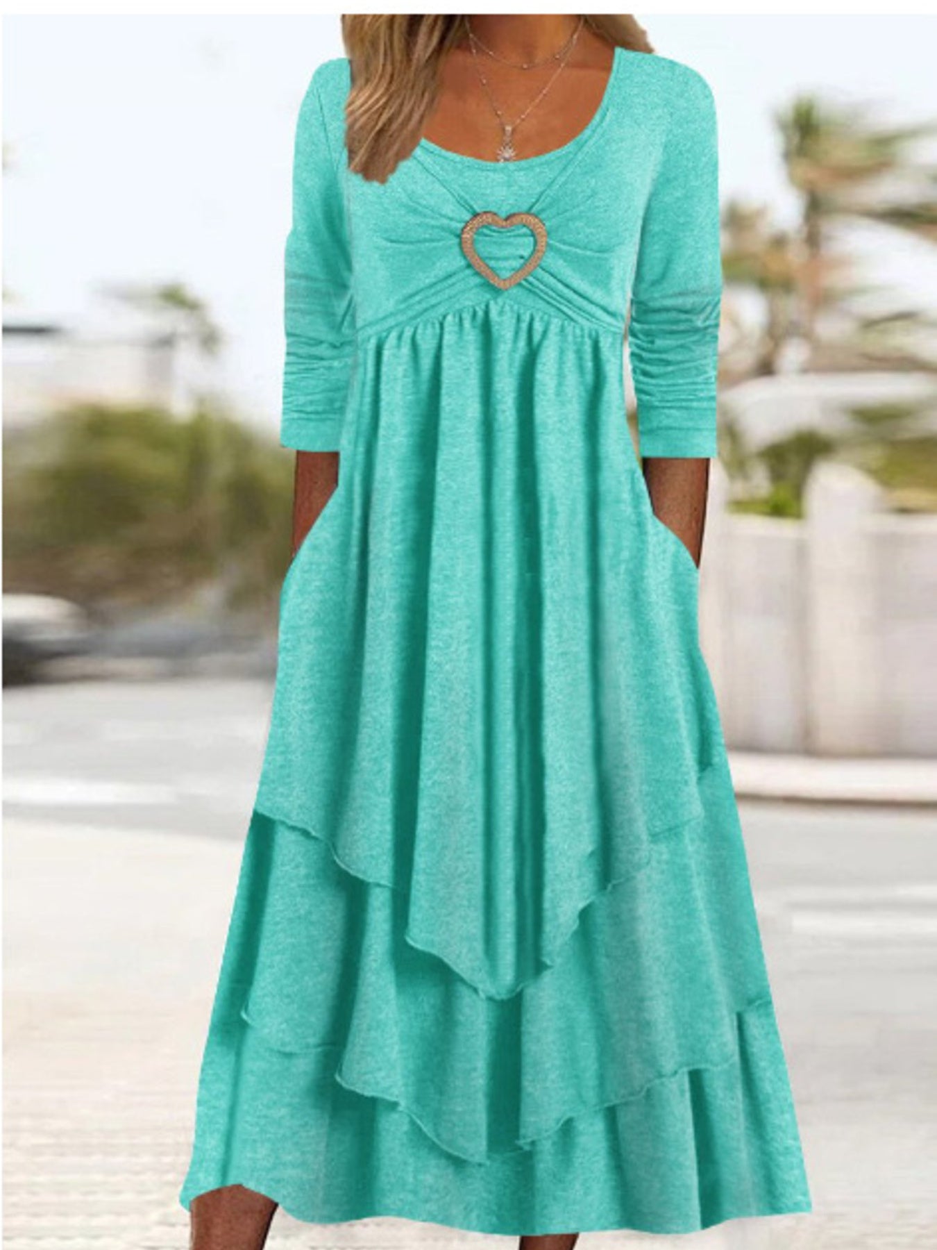 Full Size Heart-Decor Layered Midi Dress Plus Size