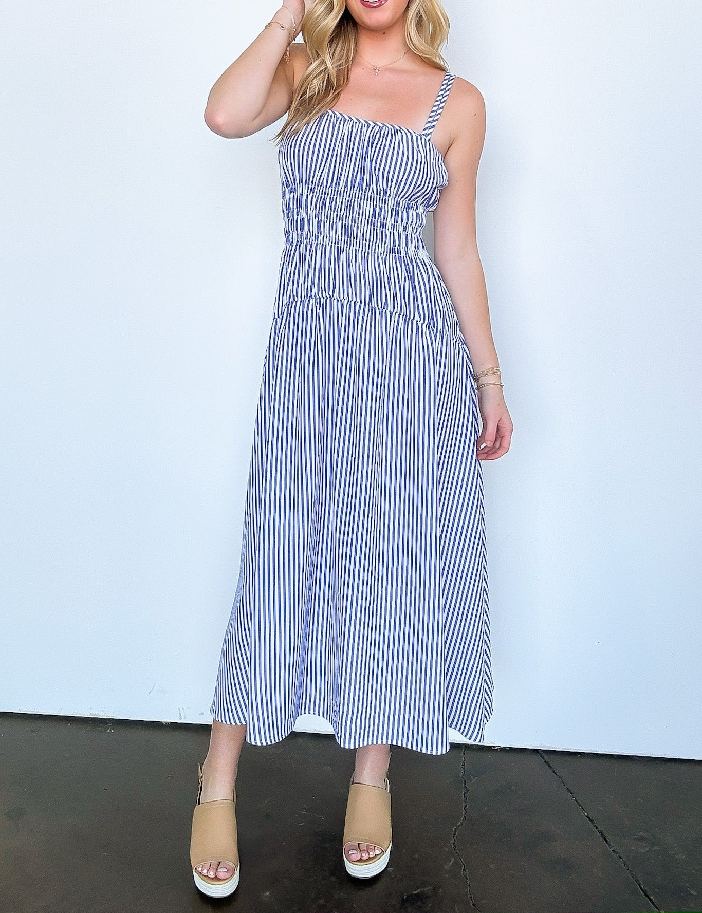 Tiered Striped Smocked Dress