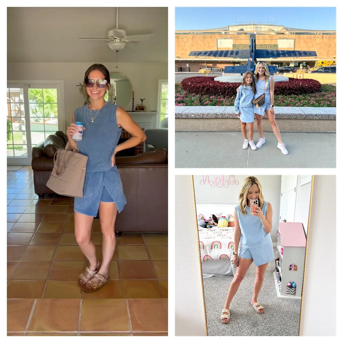 Tanming Womens Travel Outfits Summer Lounge Set Two Pieces Mineral Wash Cotton Tank Top Lined Split Athletic Skirt Set SummerFreshness