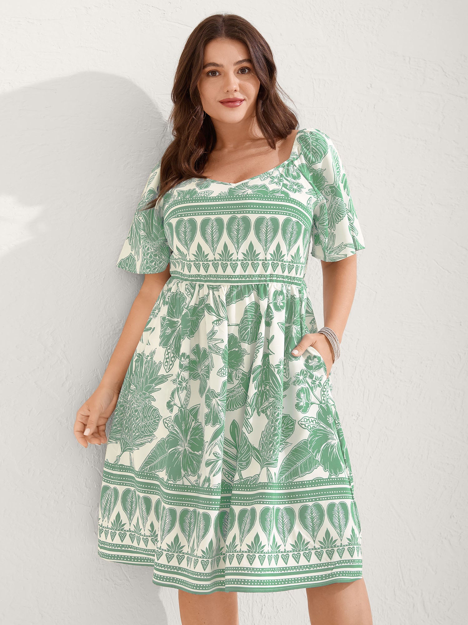 Boho Print Fit Flare Pockets Mini Dress