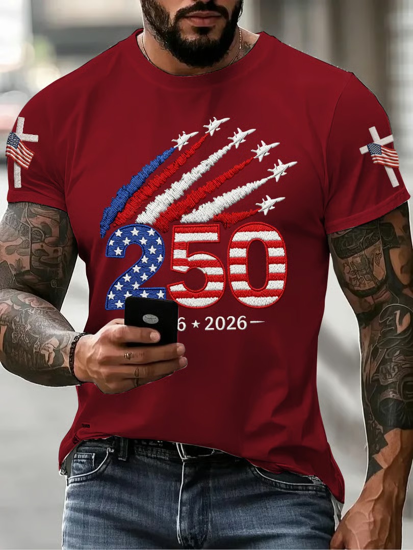 Men's 250Th Anniversary Printed Round Neck Short Sleeve T-Shirt From The United States
