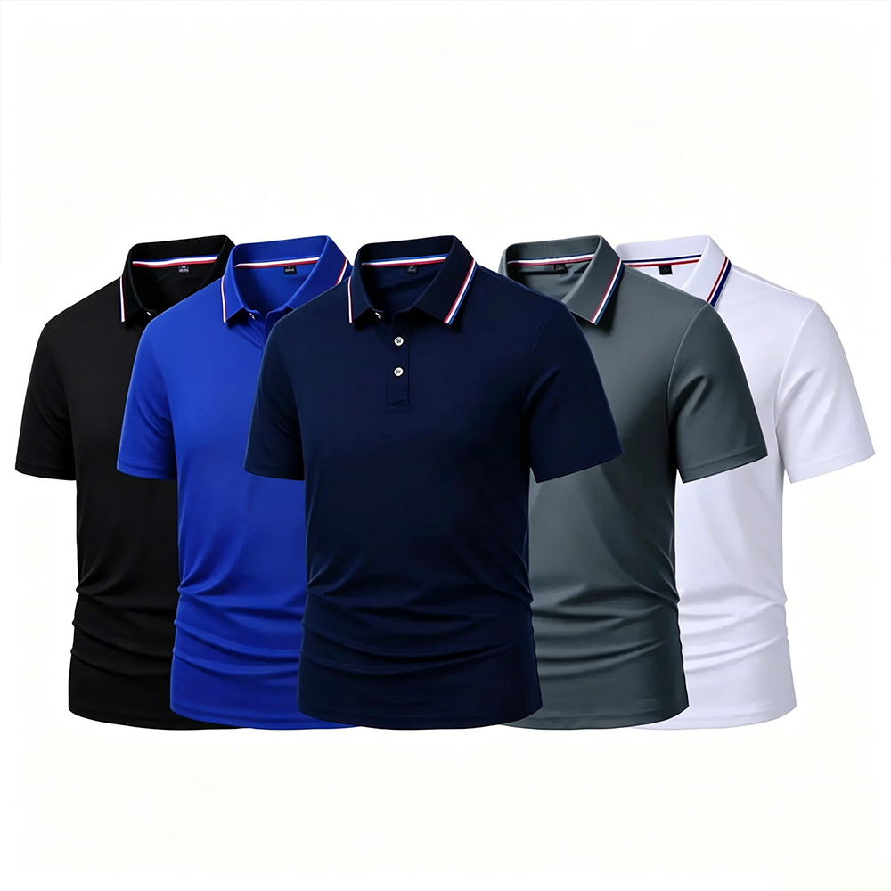 Men's Quick Dry Color Block Striped Polo Shirt