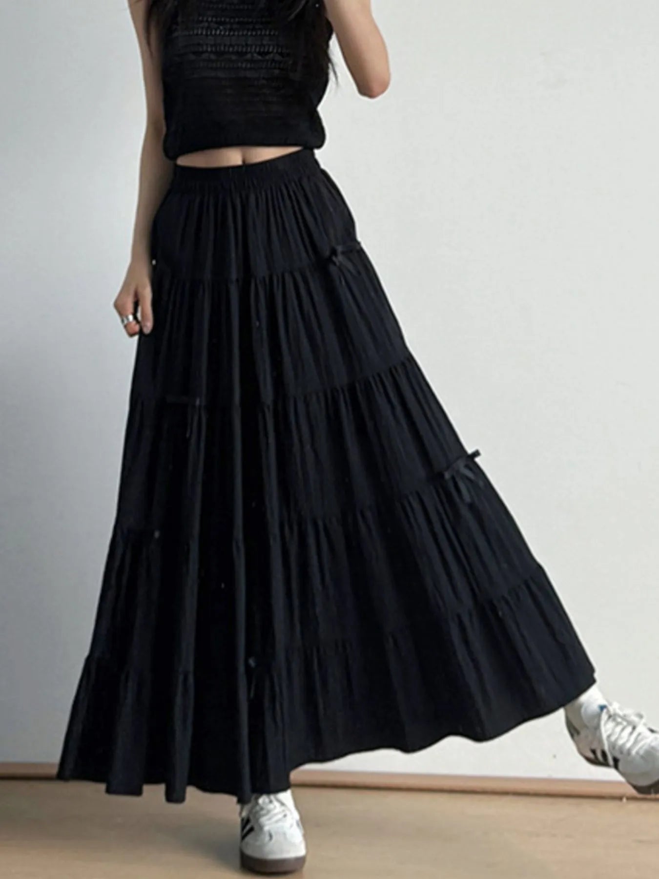 Tiered Elastic Waist Maxi Skirt