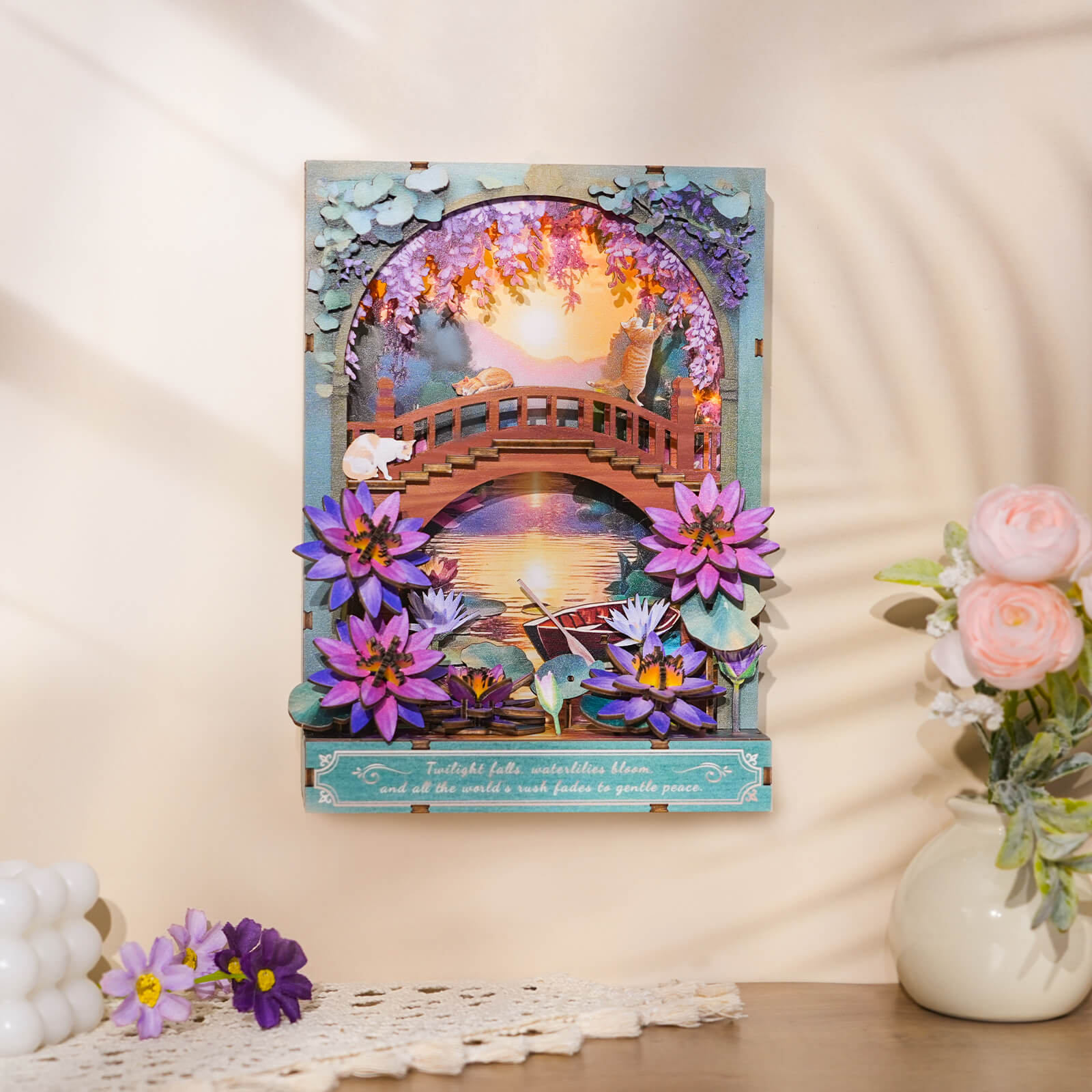 Twilight Lotus â€“ DIY Wooden Painting, 3D Puzzle Craft Kit