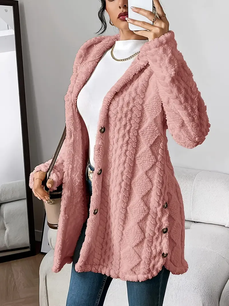 Winter Warm Fashion Jacquard Plush Hooded Cardigan Coat