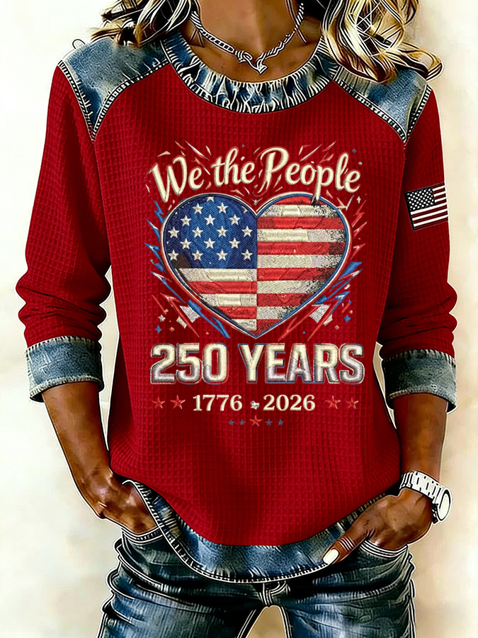 Ladies' Leisure 250Th Anniversary Celebration Splicing Color Contrasting Long Sleeve T-Shirt