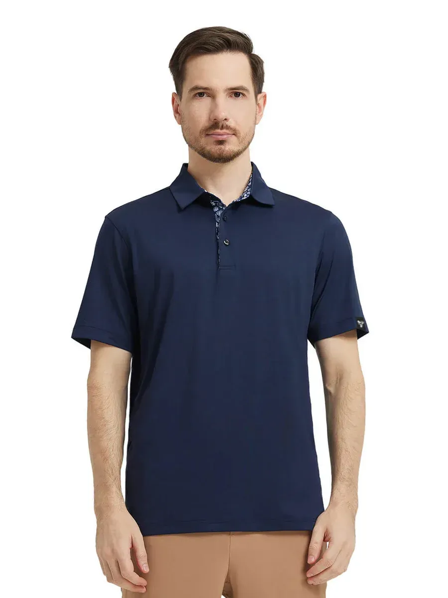 Men'S Designed Collared Solid Performance Polo