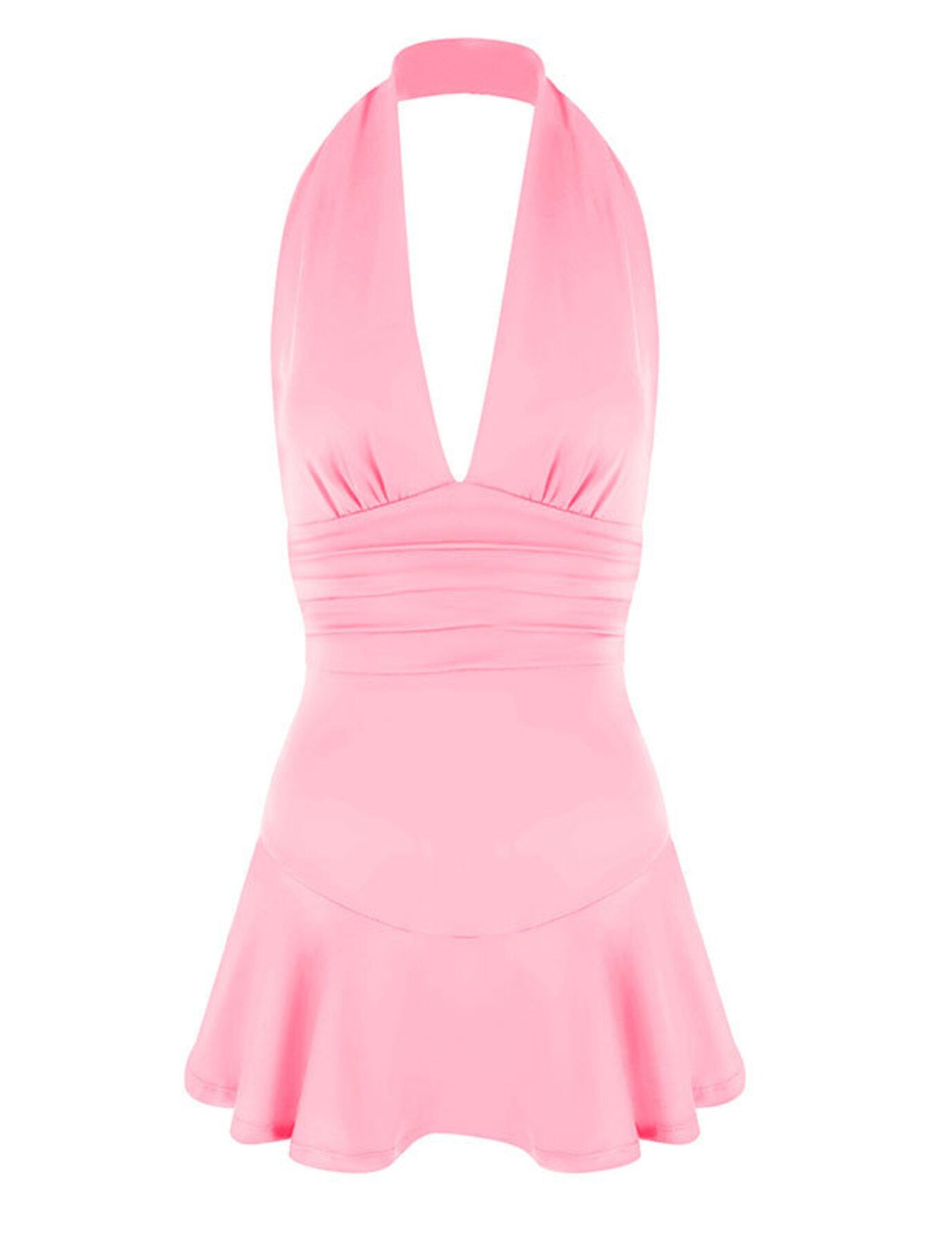 Halter Neck Ruffle Hem Mini Dress