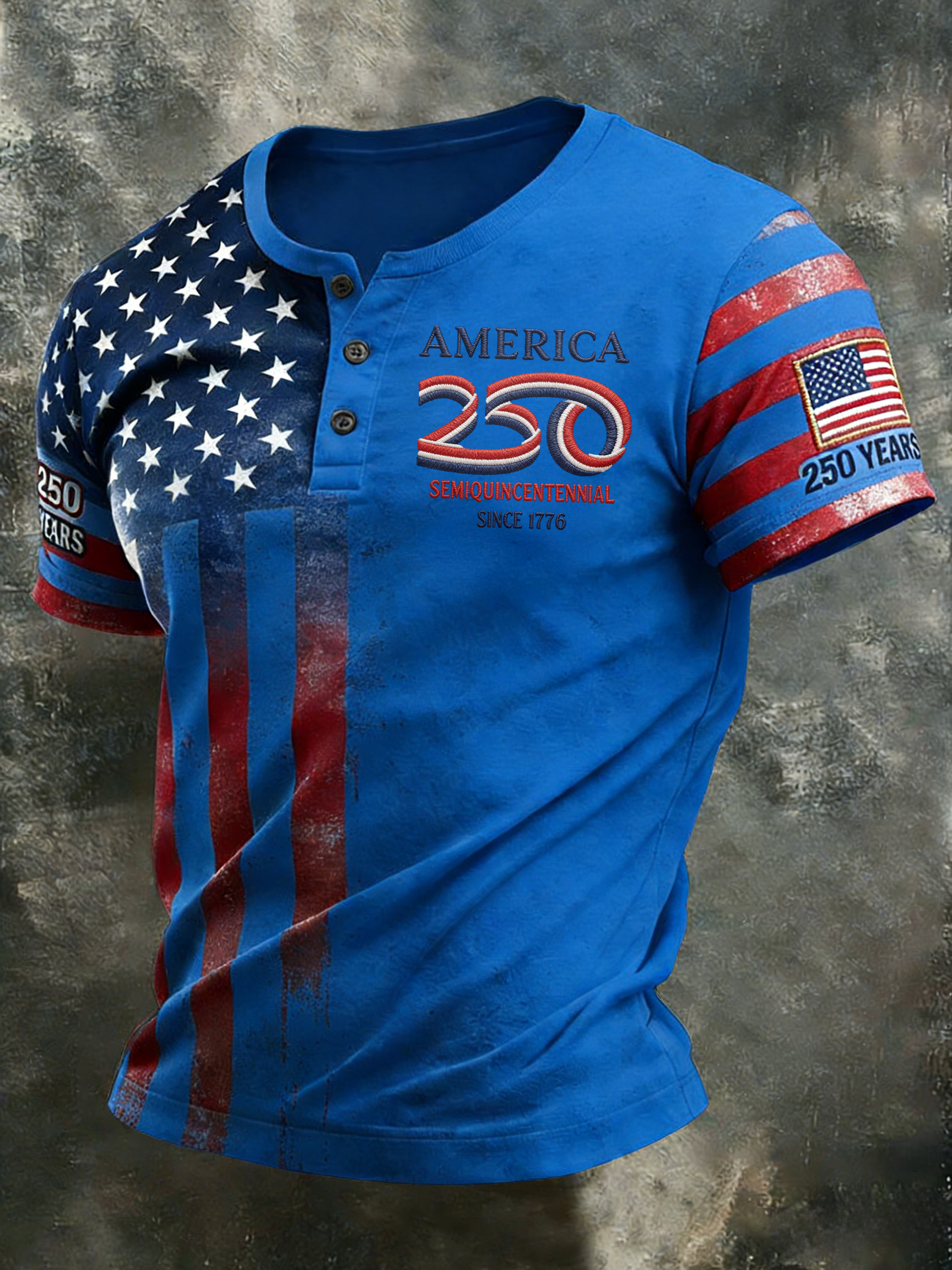 Men'S And Women'S 250Th Anniversary Celebration Henry Round Neck Button T-Shirt