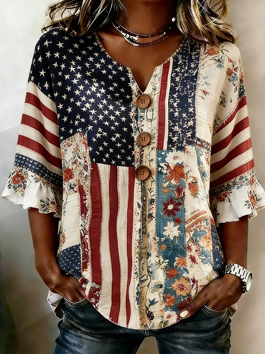 Women's casual American 250th anniversary printed top