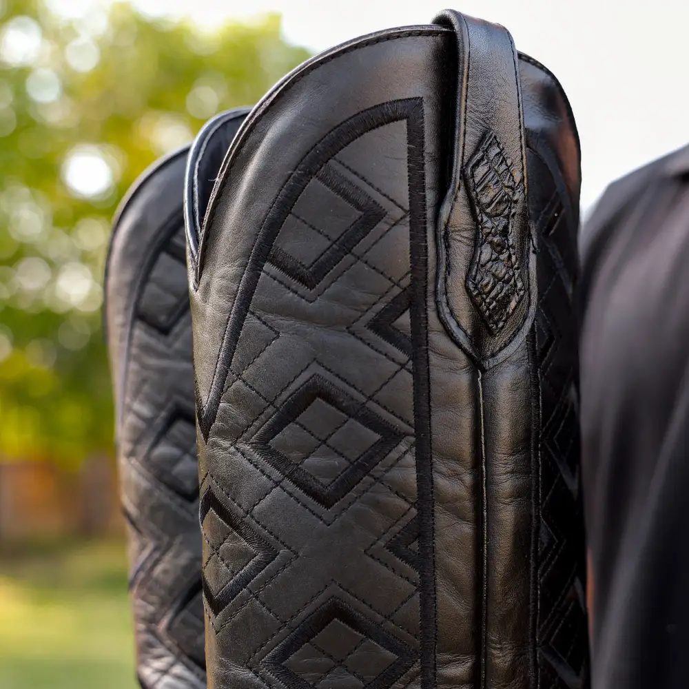 Black Caiman Belly Leather Boots - Square Toe