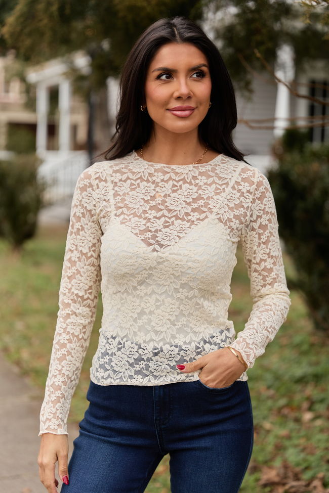 Morgan Ivory Lace Mesh Top