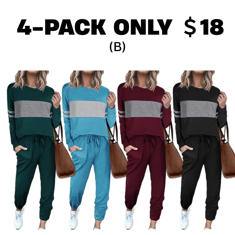 Women's Lounge Set Color Block 2-Piece Crew Neck Tracksuit