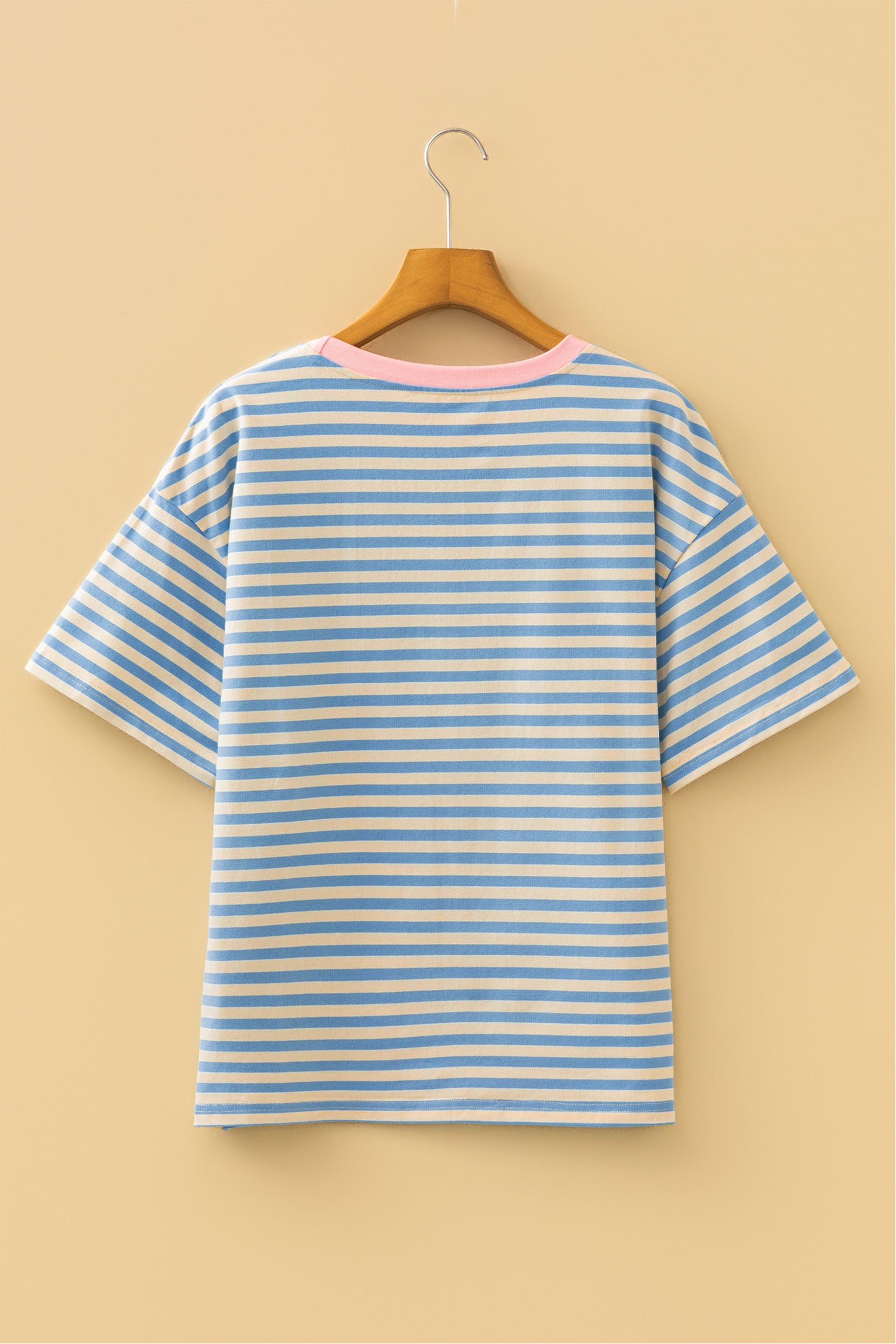 Sky Blue Stripe Hoppy Chenille Patched Graphic Crew Neck Tee