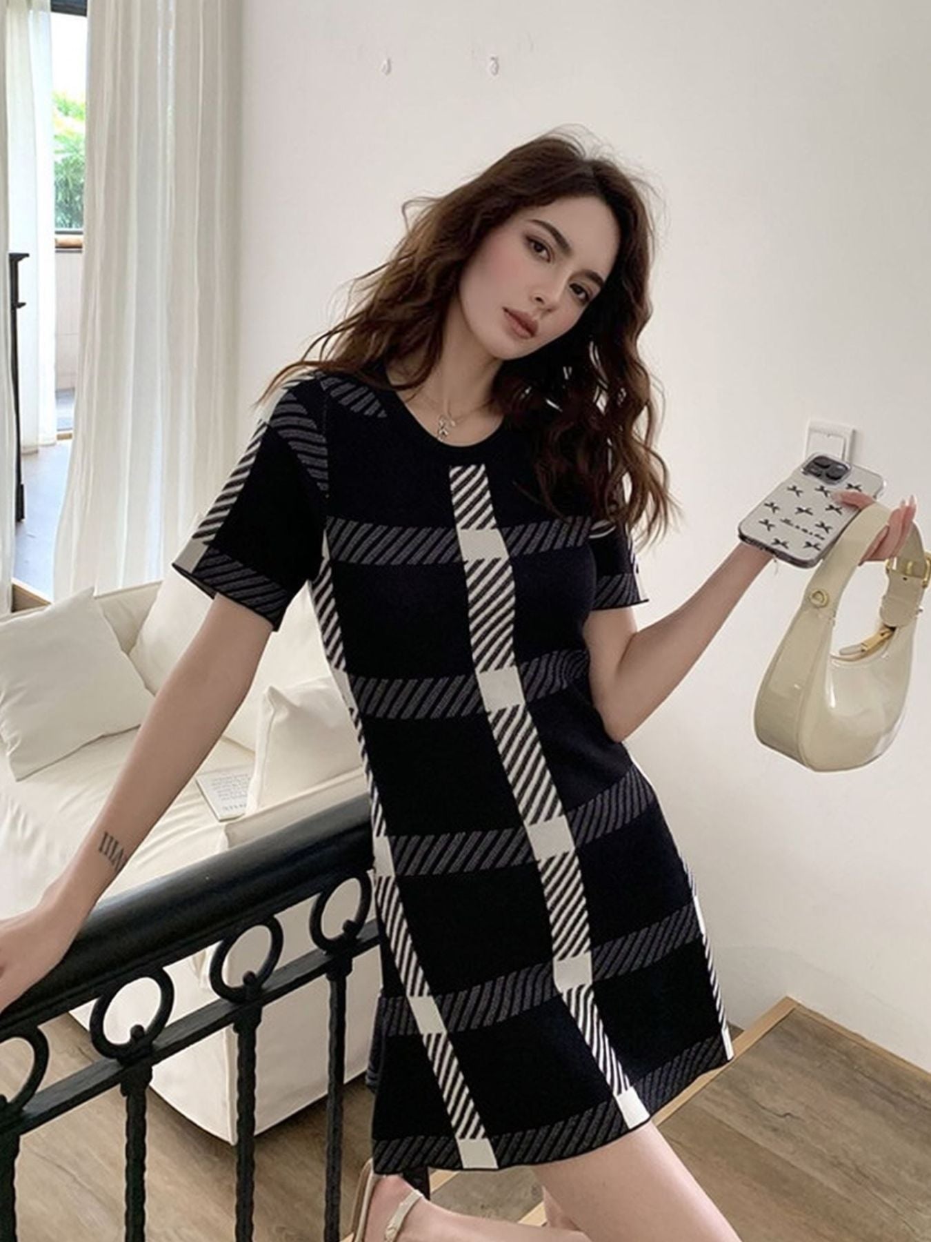 Plaid Short Sleeve Mini Dress