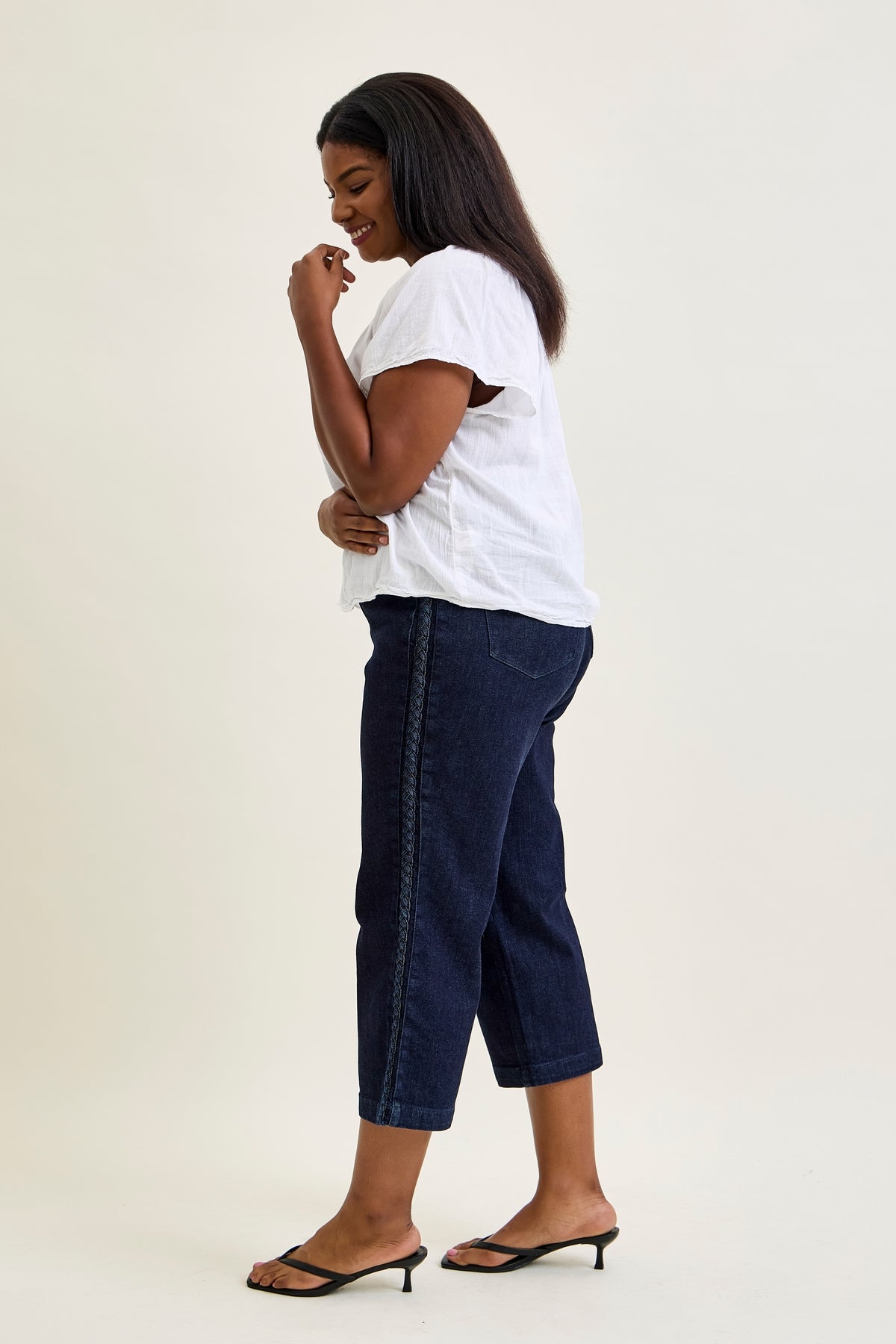 Dottie Side Seam Braid Cropped Wide Leg Jeans - PLUS