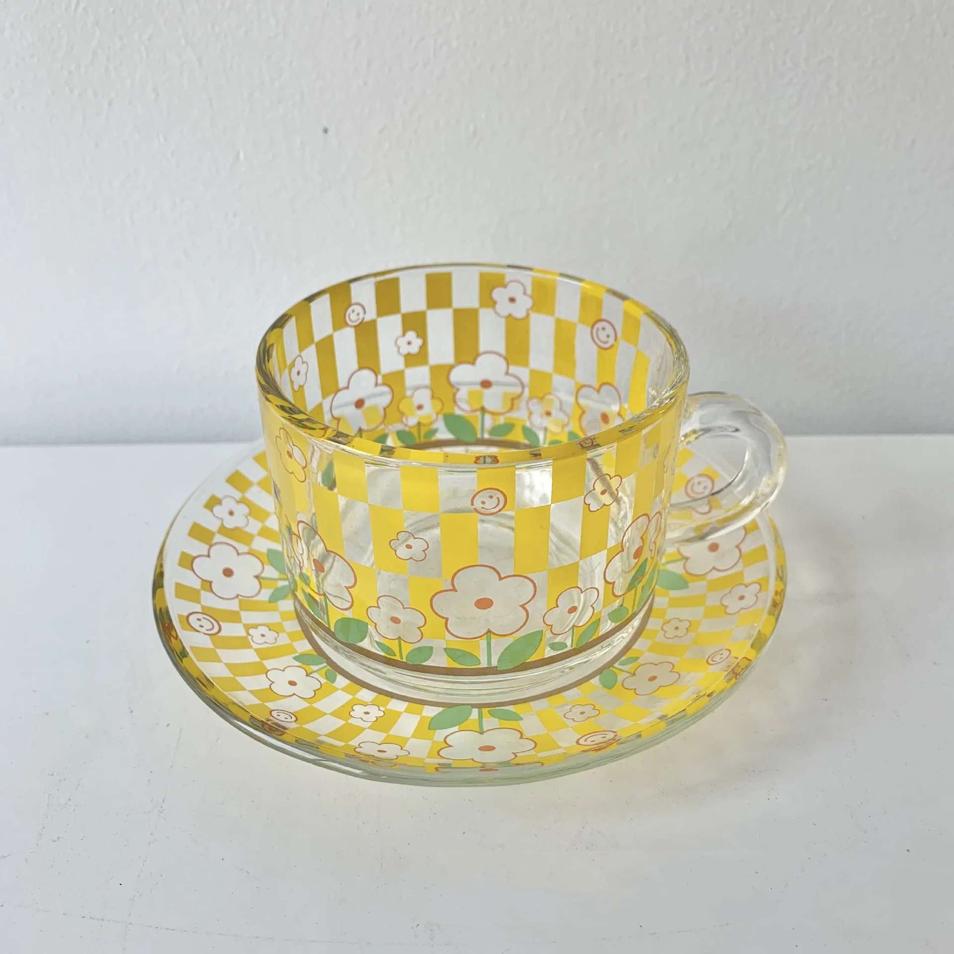 Tulips Painted on Glass Cup Saucer Set