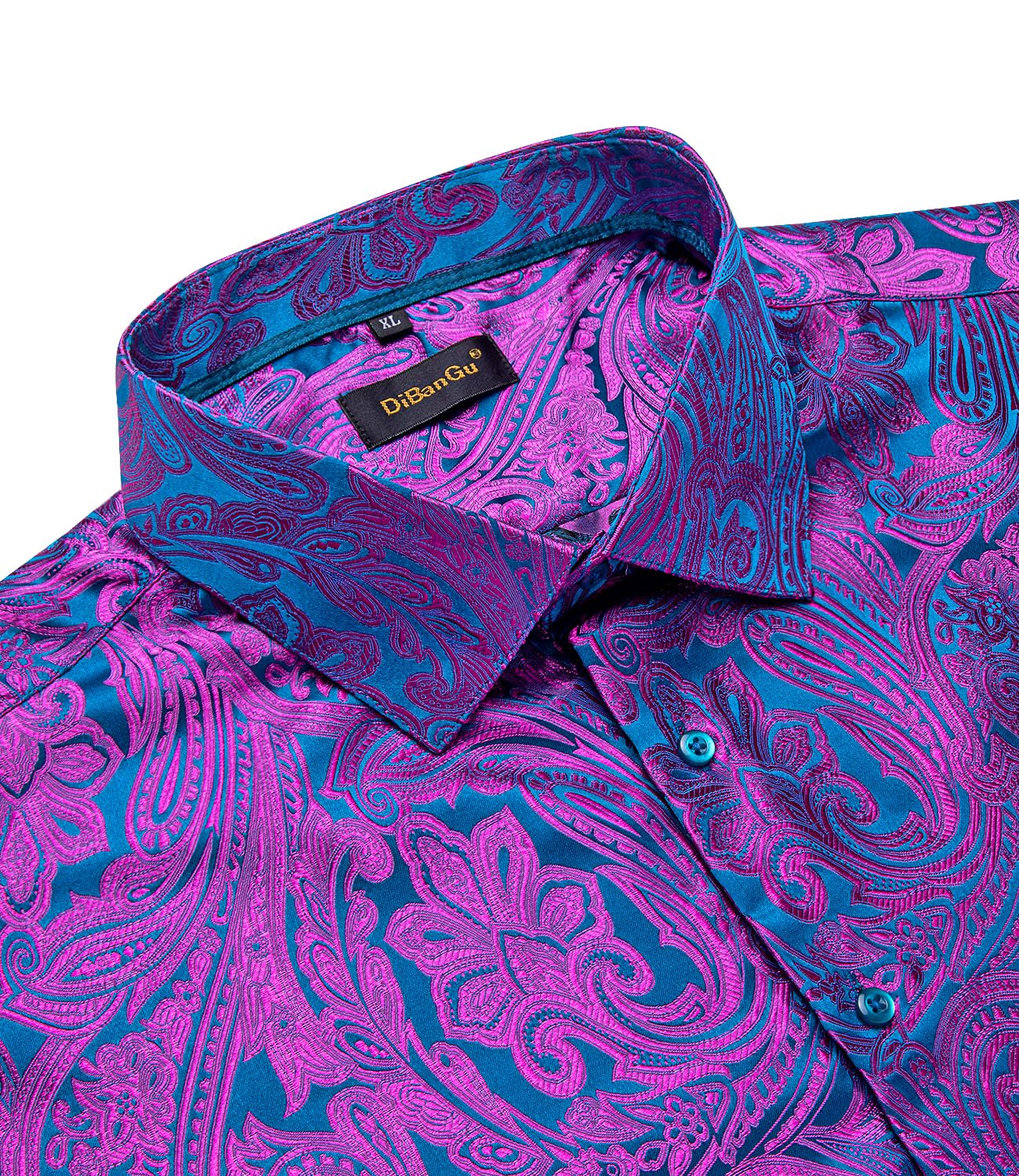 Men's Paisley Dress Shirt Long Sleeve Wrinkle Free Button Down Cowboy Shirts - Hot Pink&teal&paisley